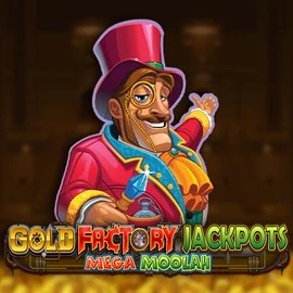 Gold Factory Jackpots Mega Moolah slot logo by Aurum Signature Studios at SpinMaya Casino